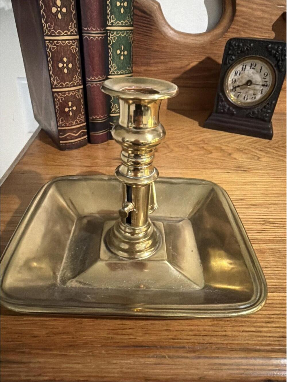 Antique Primitive Victorian Brass Chamber stick Candle Holder & Snuffer Colonial - Picture 2 of 14
